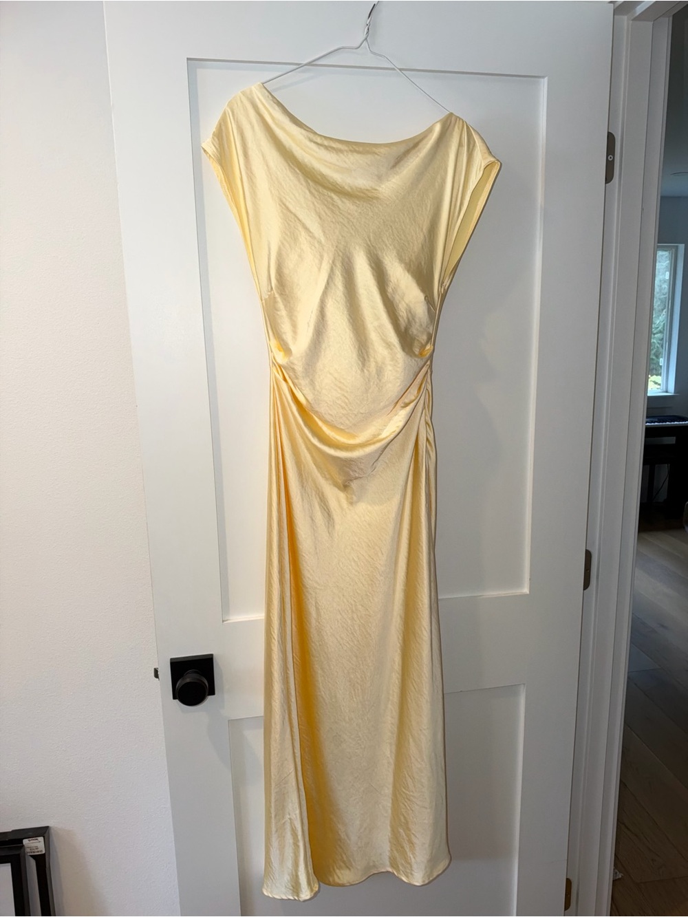 Elegant Satin Slip Dress in Pale Yellow